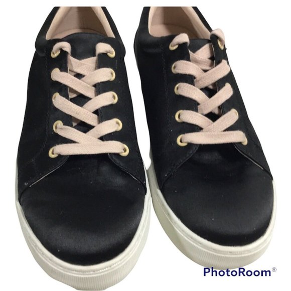 J/Slides NYC Black Satin Platform Sneakers - Picture 3 of 6